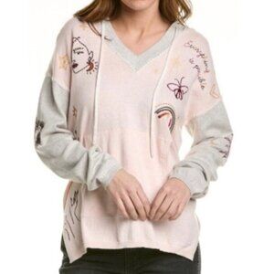 JOHNNY WAS | Embroidered Pastel Pink And Grey V-Neck Sweater Hoodie Soft Girl S
